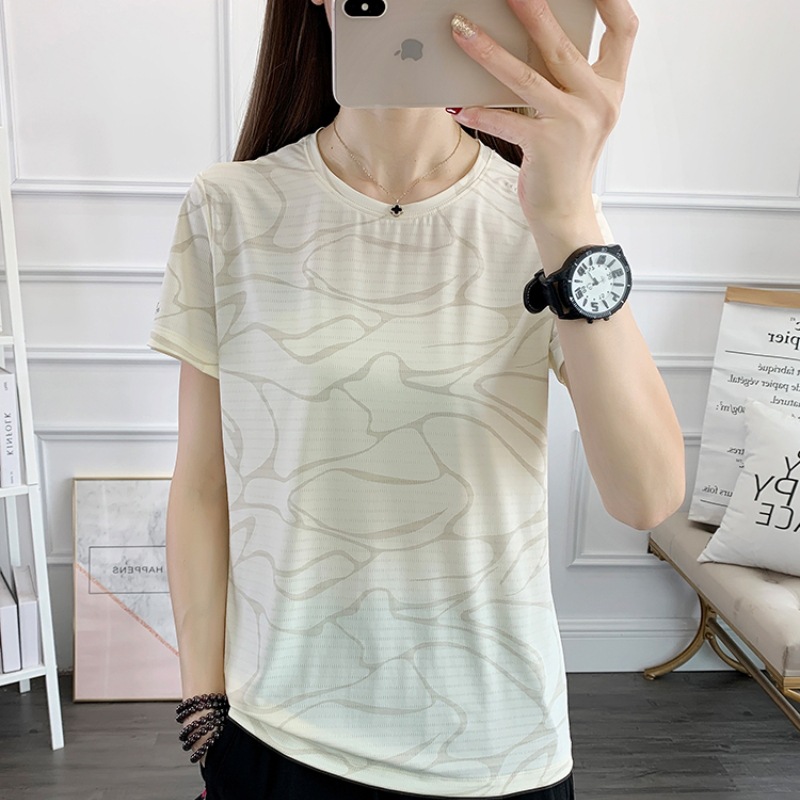 Short T-shirt for womens summer breathable and sweat wicking quick drying clothes