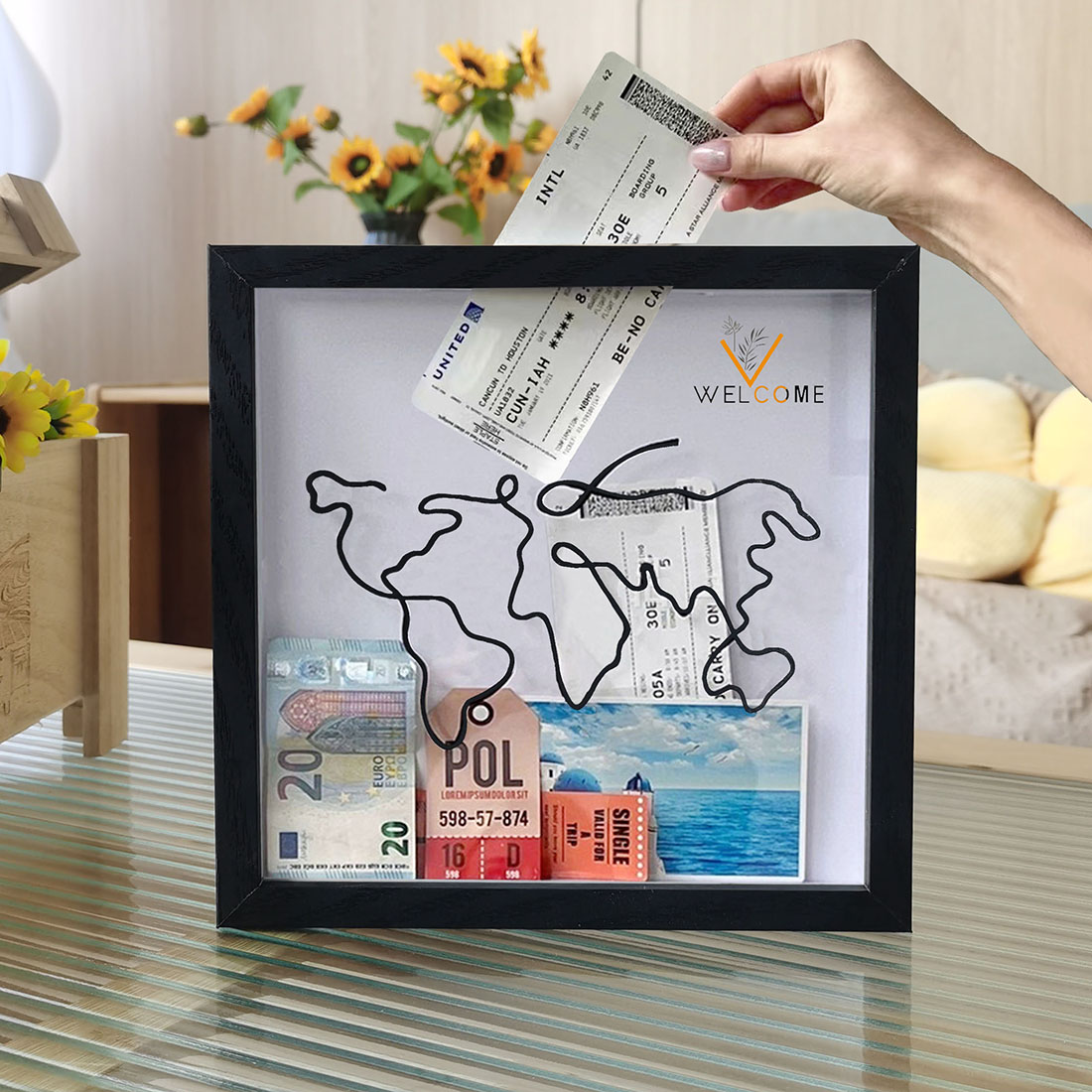Shadow Box Picture with Top Slot - Display Tickets/Memories, Photo Frame for Travel Keepsakes & Souvenirs Collection H260306