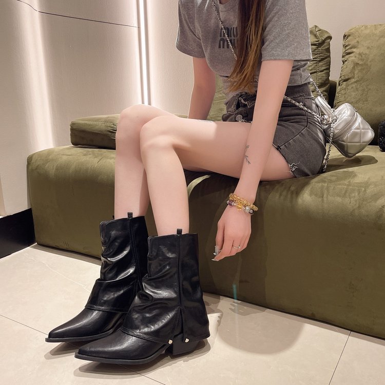 Autumn/Winter Women's Retro Pointed Thick Heel Short Boots Size35-42.