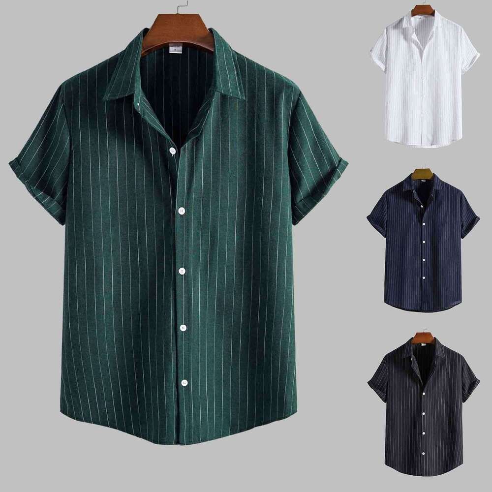 Mens Casual Striped Short Sleeved Shirts Turn-Down Collar Shirt Top Fashion Summer Male Clothing 2024 Haruku Streetwear