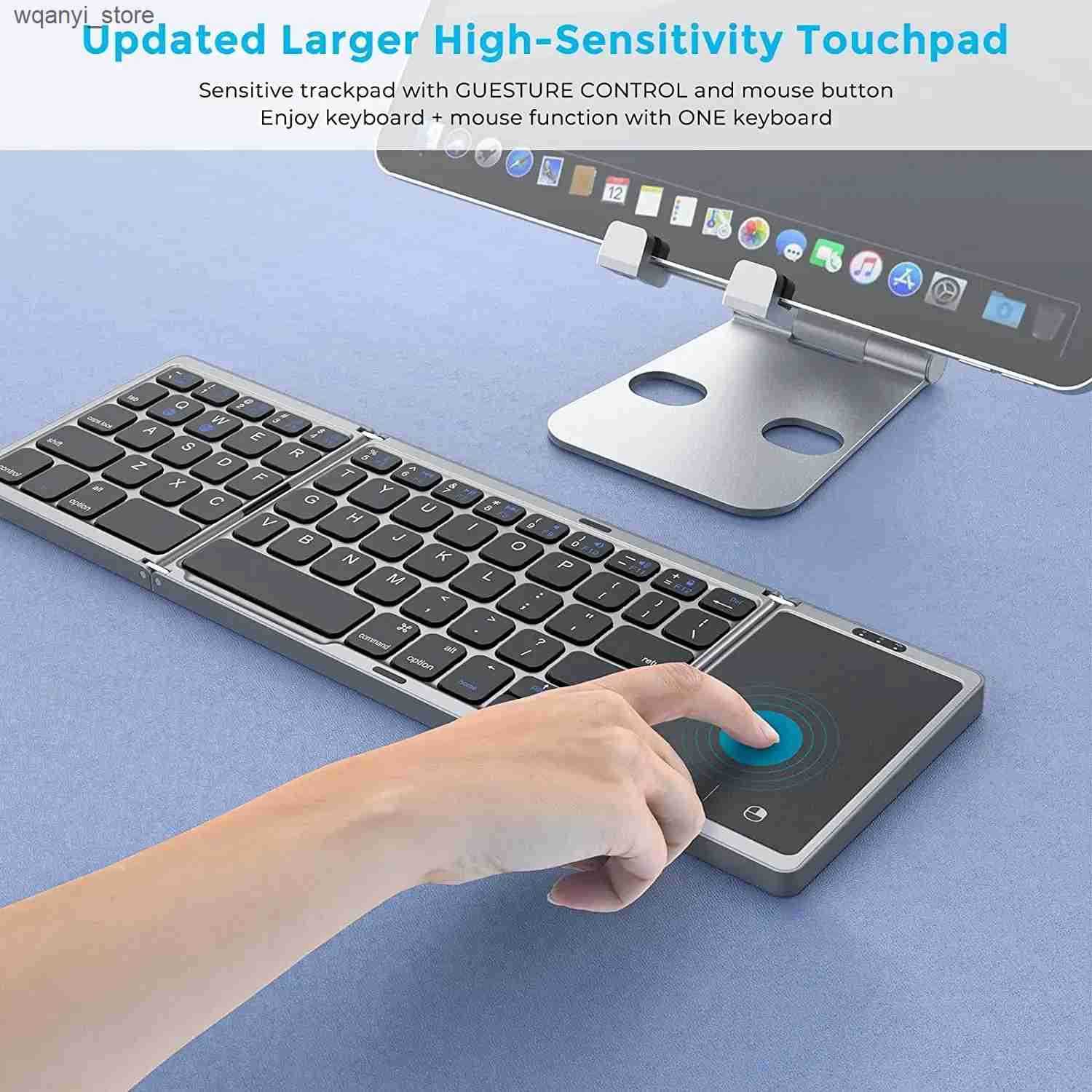 Keyboards 3-Folding keyboard Mini wireless keyboard Foldable dual Bluetooth keyboard with touchpad suitable for Windows Android iOS iPad phones L24091
