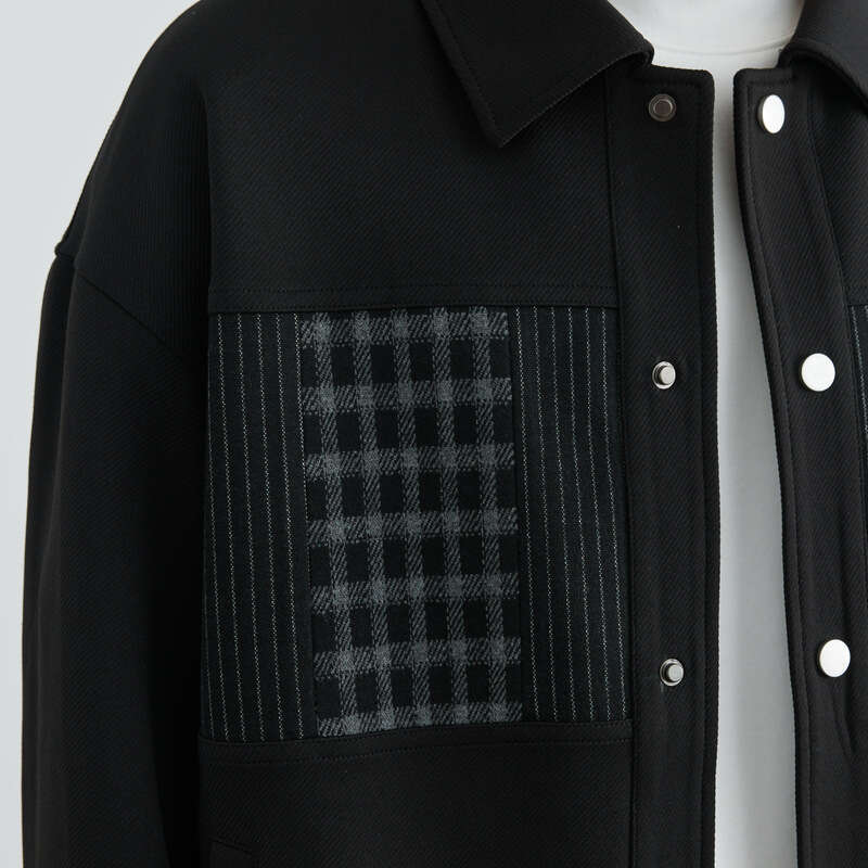 Anti Wrinkle Twill Men's Black Patchwork Lapel 2024 Spring And Autumn New Trend Slightly Loose Casual Jacket