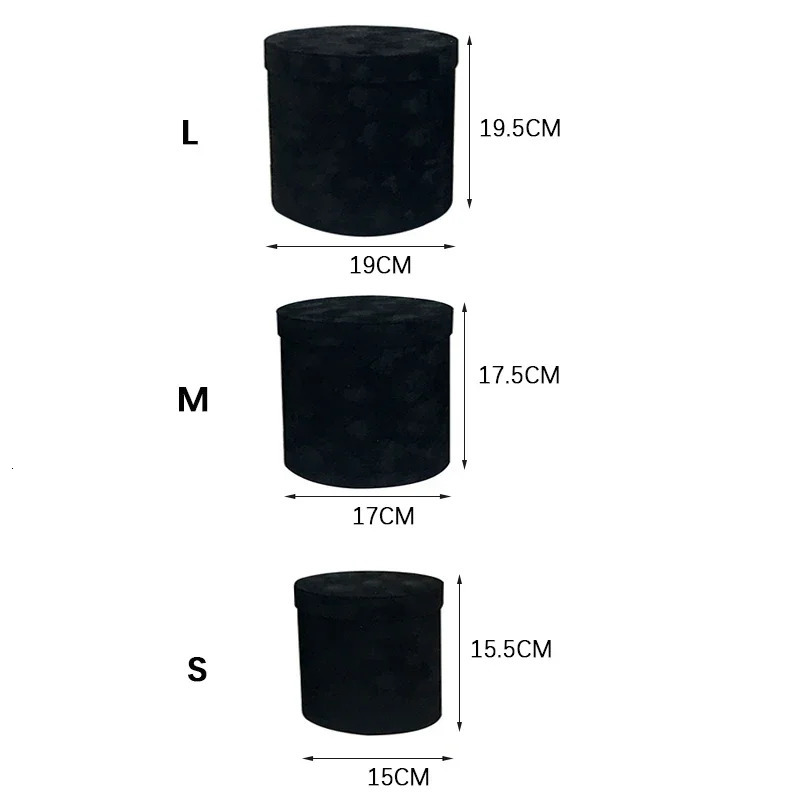 3 pieces/set of circular velvet gift box flower holder bucket gift packaging box Bouquet packaging box party supplies 241115