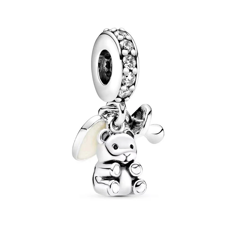 Silver Charm Heart Dog Double Dangle Charm Pet Puppy Dog Dangle Charm Fit S925 Snake Bracelet Women Jewelry DIY