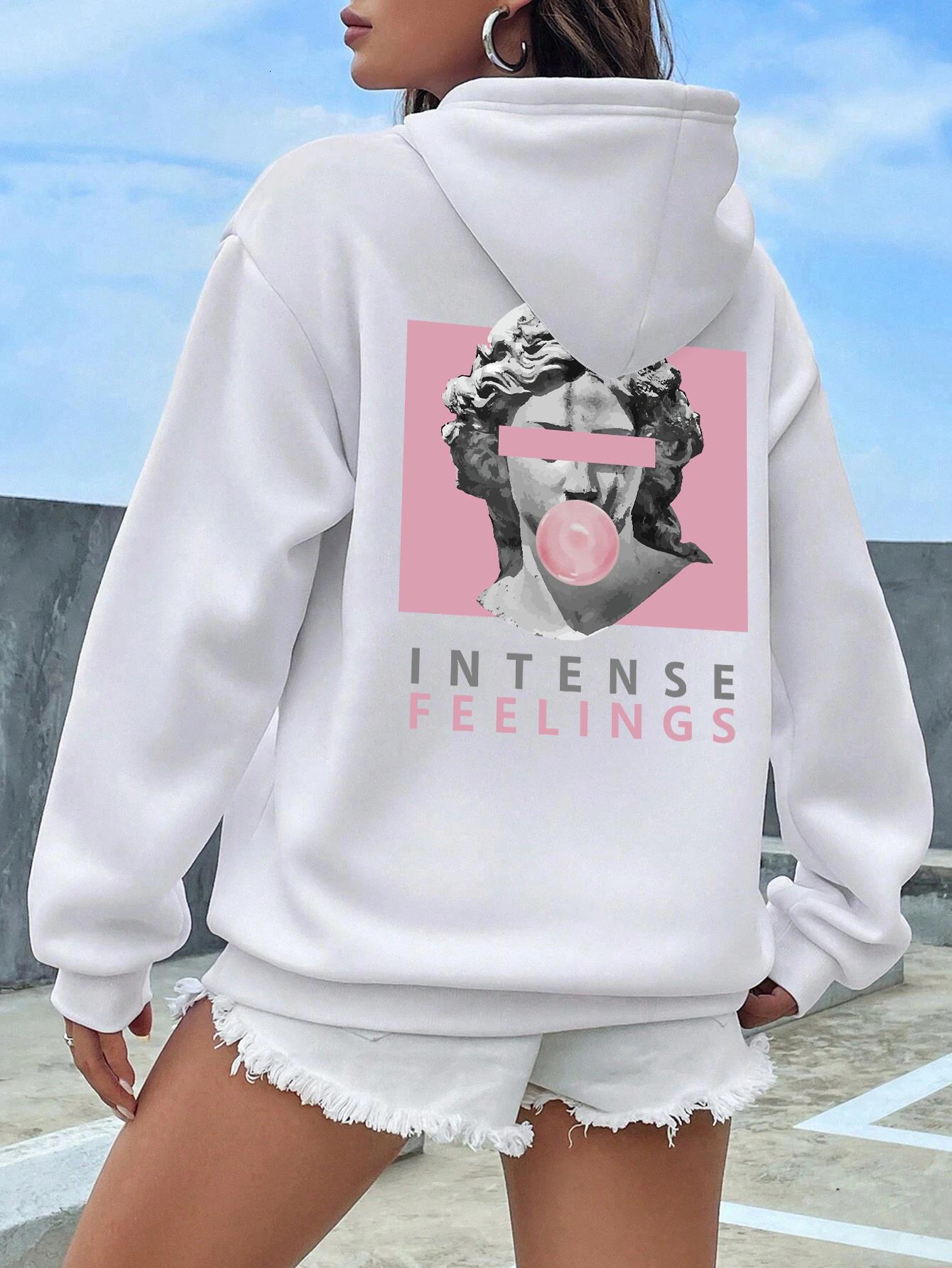 Designer's new sculpture strongly feels printed women's hoodie casual sports trend hoodie wool warm and comfortable hoodie fashionable stree