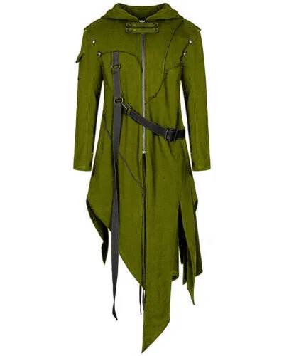 SHUJIN Mens Gothic Hip Hop Trench Coat Hoodie Irregular n Long Open Street Punk Retro Jacket 241115