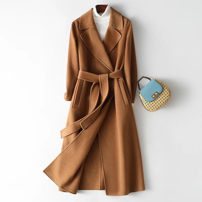 Double sided cashmere wool coat womens long autumn and winter item super knee warm wool coat 241115