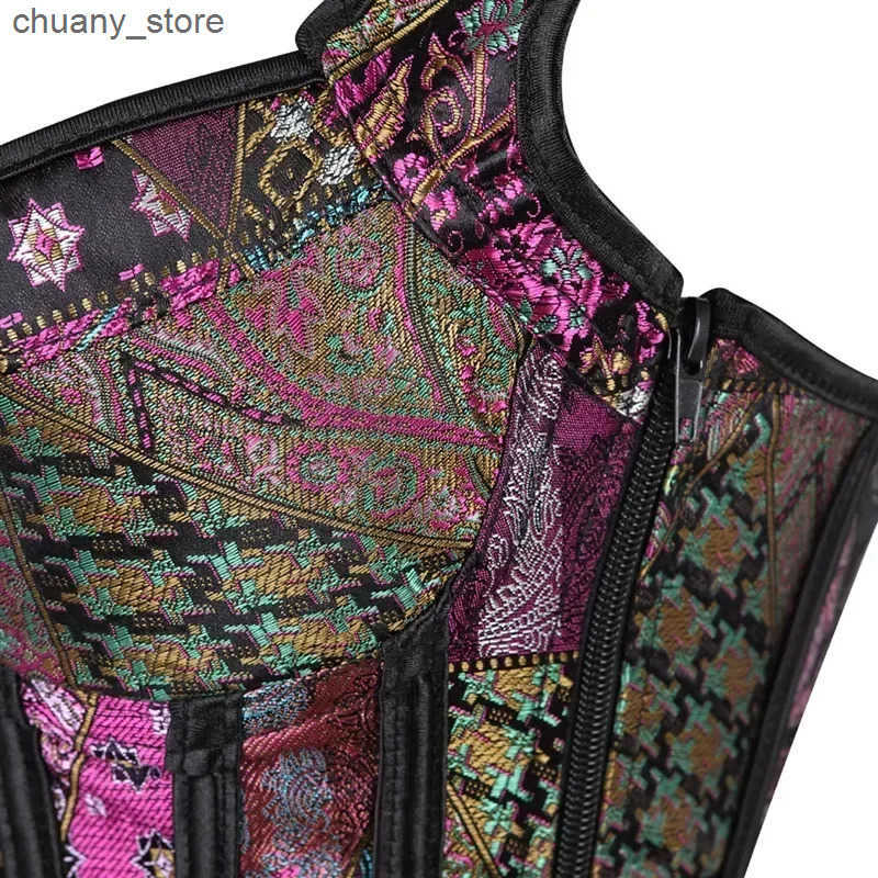 Belts Vintage Jacquard Corset Top With Straps Bra Cup Push Up Women Corsets Lace-Up Sexy Overbust Gothic Steampunk Bustiers Vest L240910