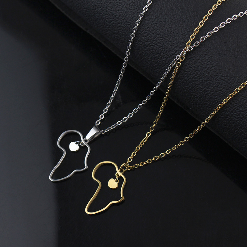 10PCS Africa Map with Small Heart Necklace African Religious Amulet Pendant Necklaces Stainless Steel Collar Choker
