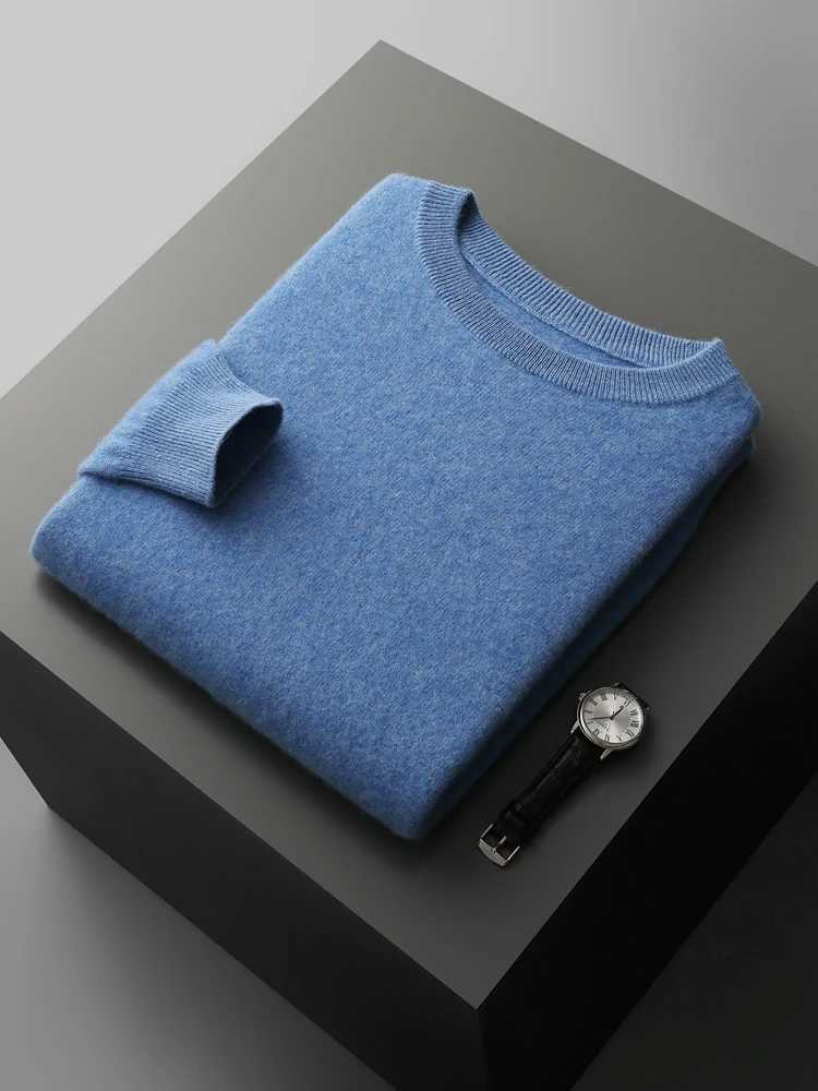 100% Merino Wool Mens O-Neck Long Slve Pullover Sweater Spring Autumn Smart Casual Pure Color Jumper Cashmere Knitwear TopsC241114