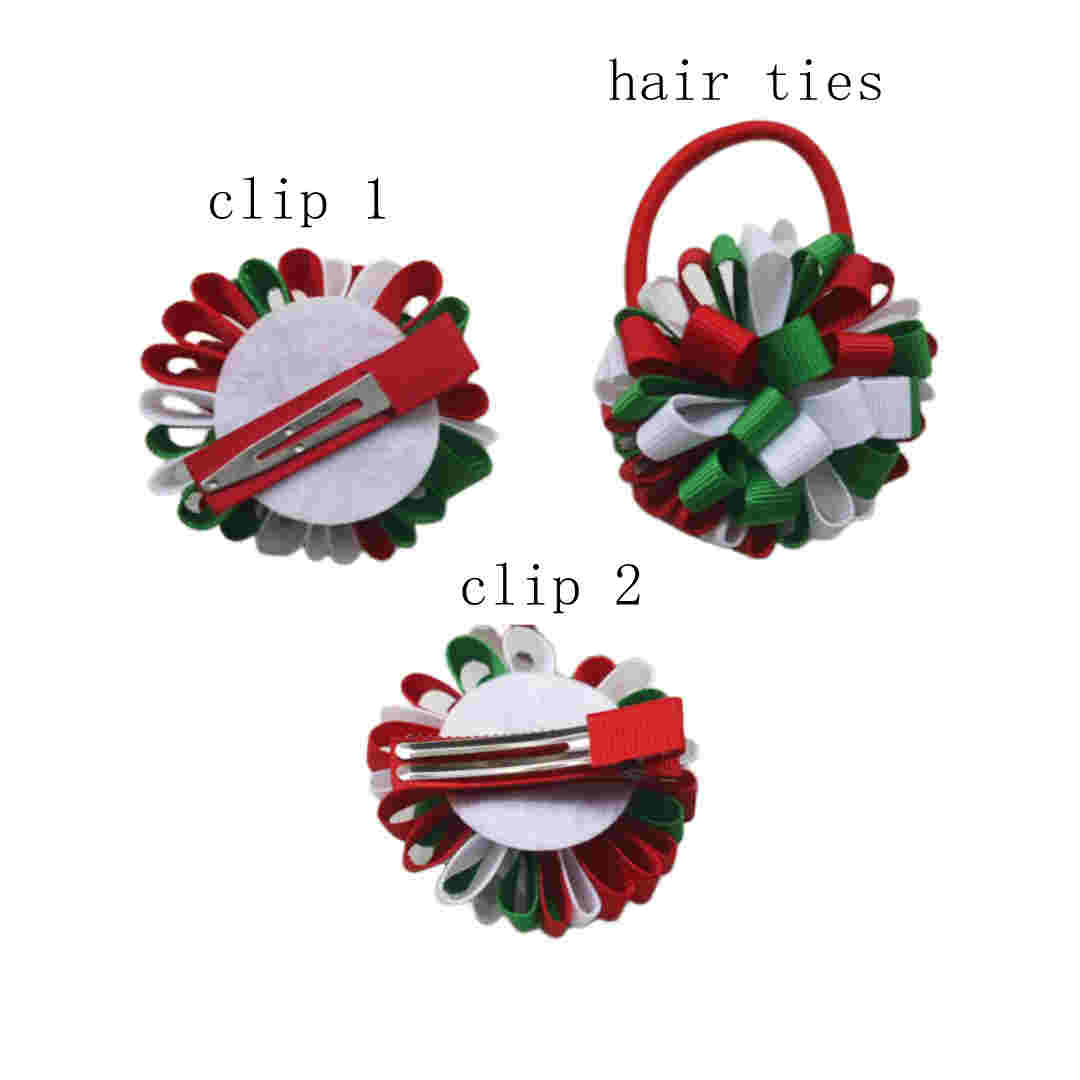 Christmas 2 Inch Loopy Round Ball Bow Clip Bowknot Xmas Accessories Kids Girls Baby Elastic Hair Bands Bobbles Headband Headwear Boutique Top Tiaras 5