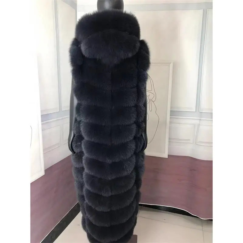 Lengthening Real Fur Vest Natural Coat For Jacket Female Coats Hood Waistcoat Long 241115