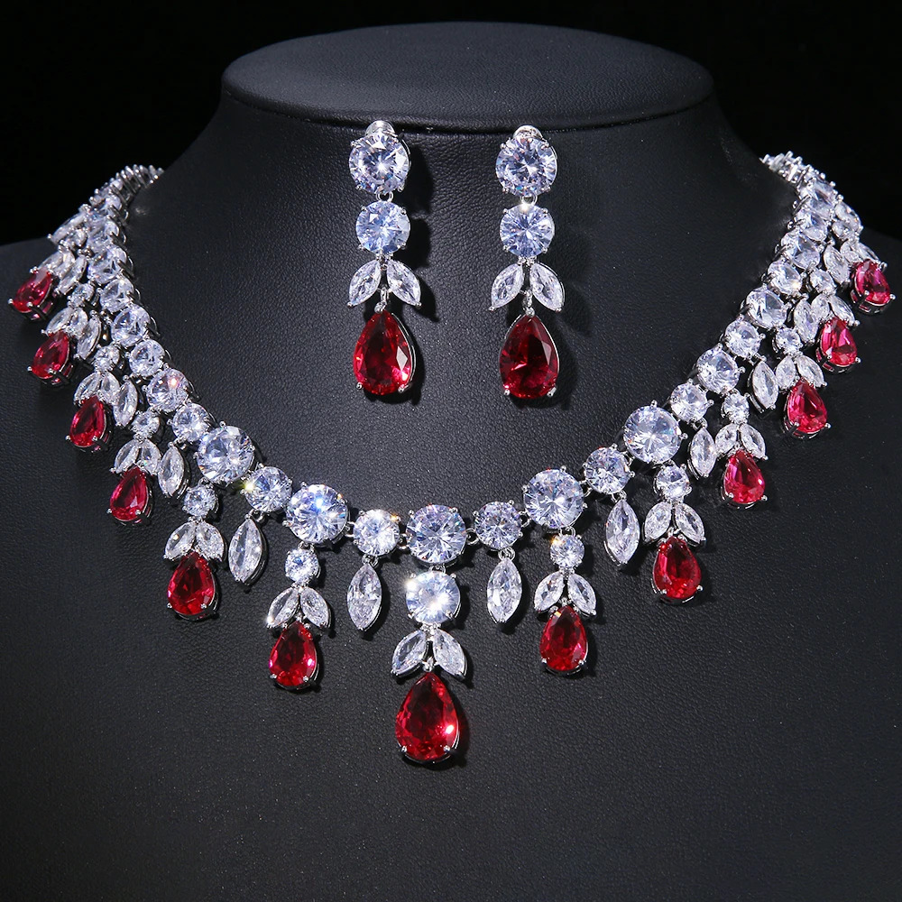 Emmaya Zircon Bling Square Drop Deep Blue Cubic Zircon Necklace and Earrings Womens Party Jewelry Set 241115