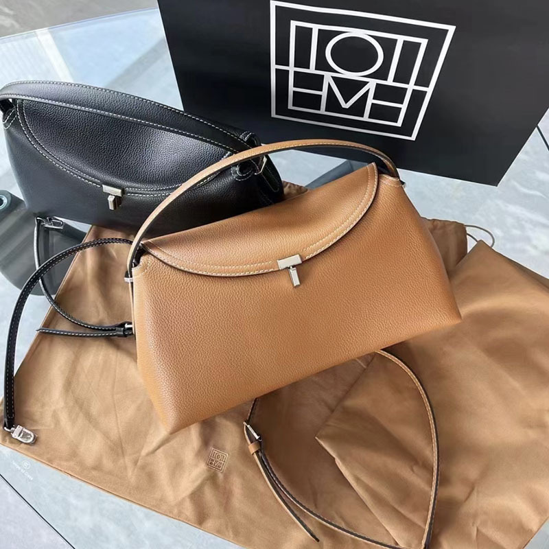 Niche design women's cowhide flip handbag T-lock buckle large capacity shoulder crossbody bag