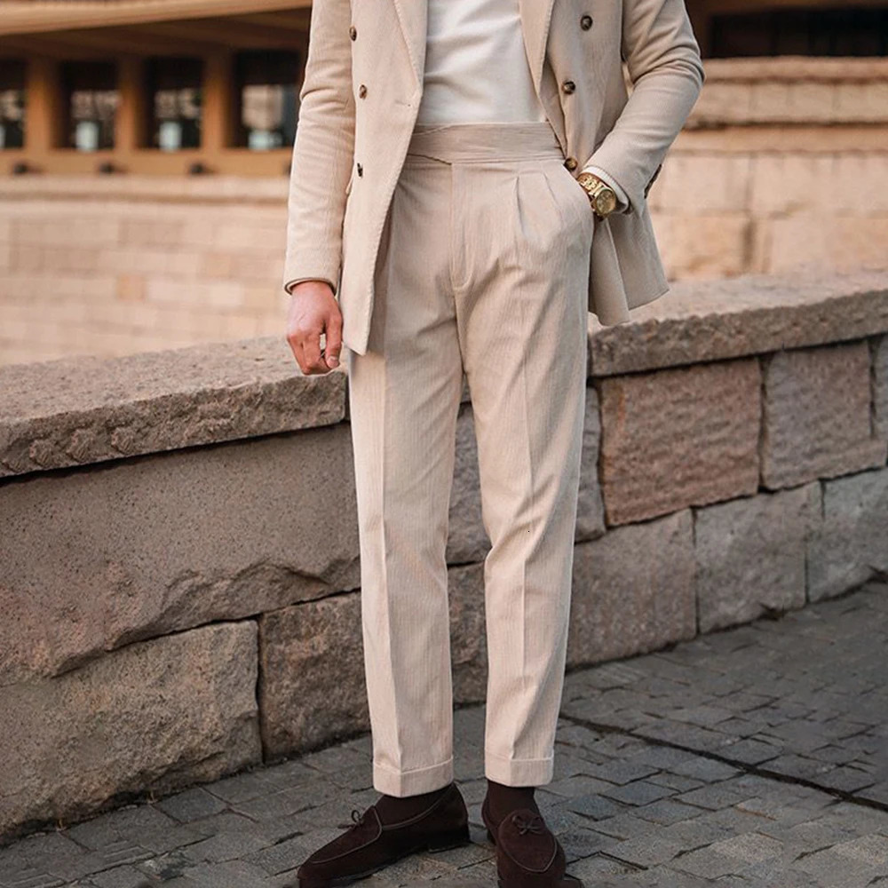 Mens Gurkha Trouser Corduroy Side Buckle Adjustable Waist Casual Set Pants Autumn Business Full Straight Wear 241115