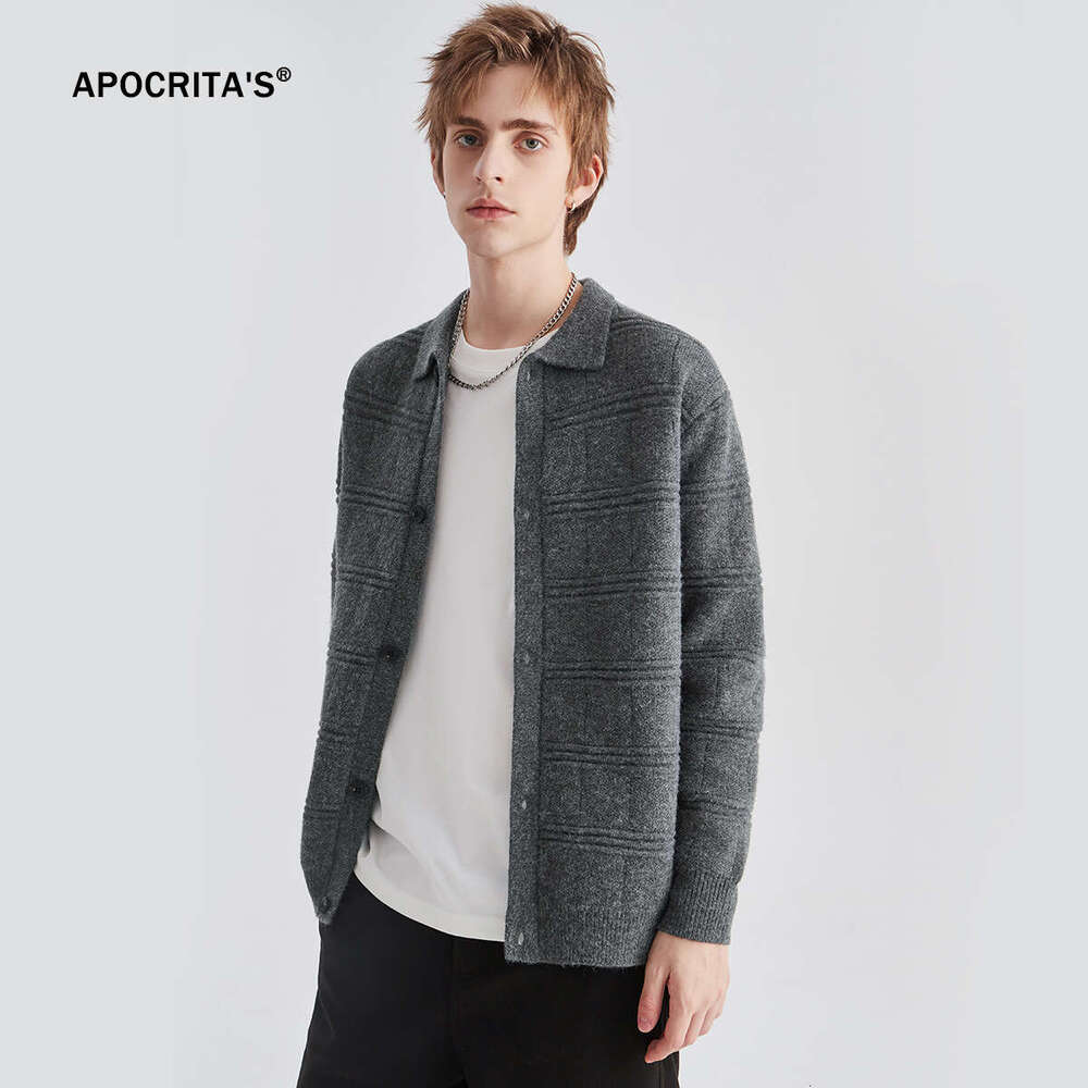 APO Wear | Men's Knitted Cardigan Coat Thick Autumn/Winter High End Korean Edition Lazy Loose Collar Sweater