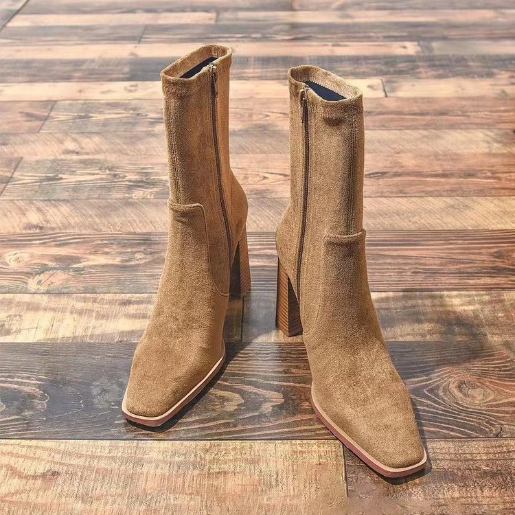 Women's New Autumn/Winter Square Toe High-heeled Short Boots.