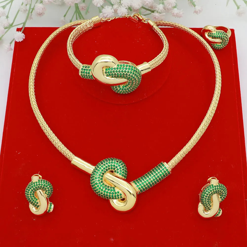 Womens jewelry set Italian gold-plated original copper necklace with CZ bow pendant earrings wedding jewelry 241115