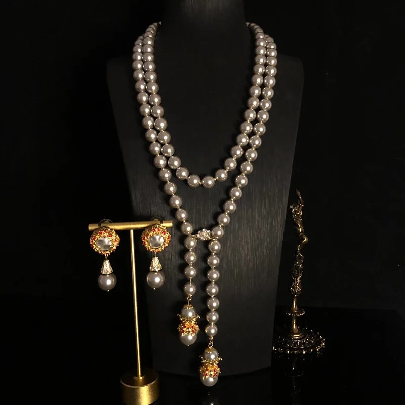 er Retro Baroque Freshwater Pearl Sexy Womens Wedding Jewelry Set Fashion Charm 122cm Necklace Earrings Jewelry Gifts 241115
