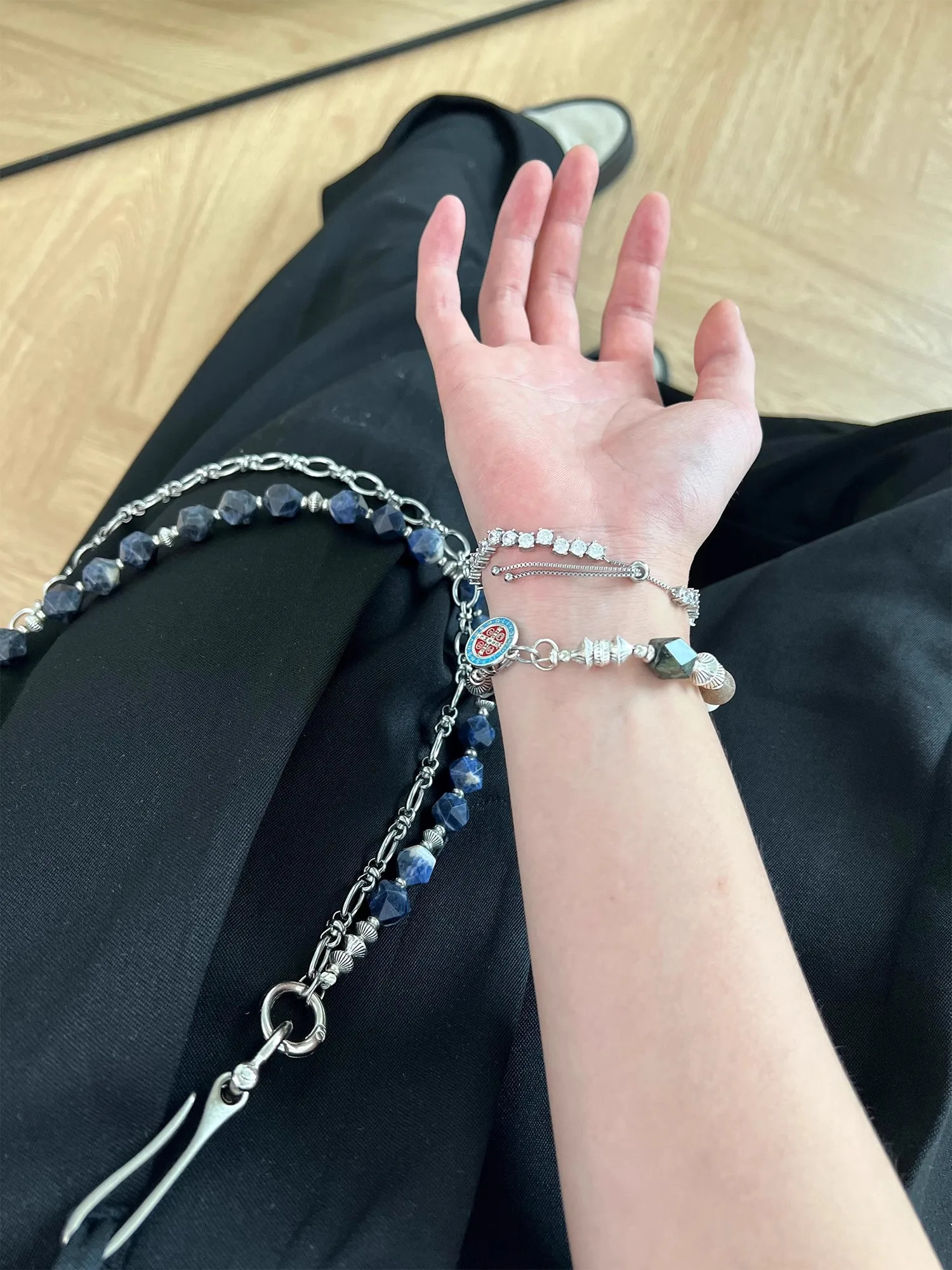 3-in-1 combination punk pants chain peacock green metal comfortable mens and womens keychain one waist accessories 241115