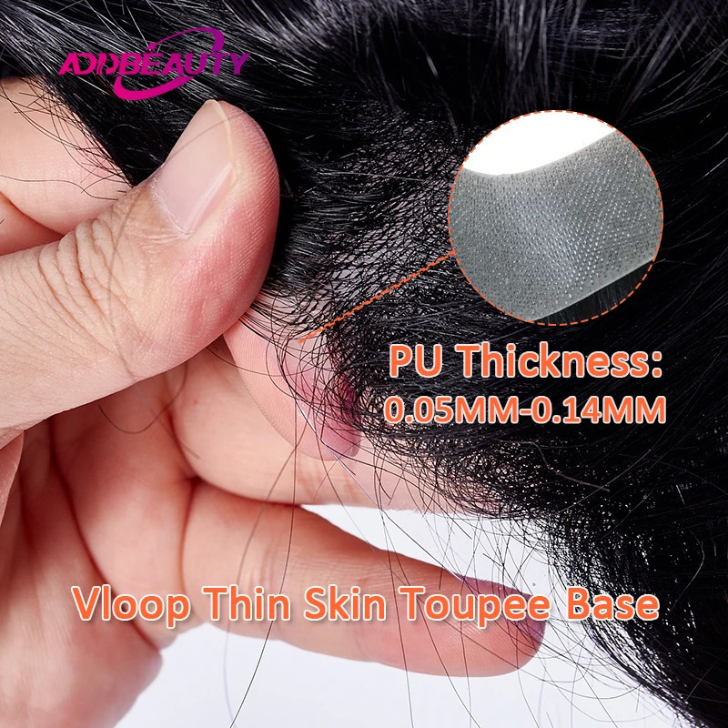 Mens Capillary Prosthesis Straight Vstyle Front Human Hairline for Man Vloop Thin Skin 0.08mm Toupee Hair System Full PU WIgs 241115