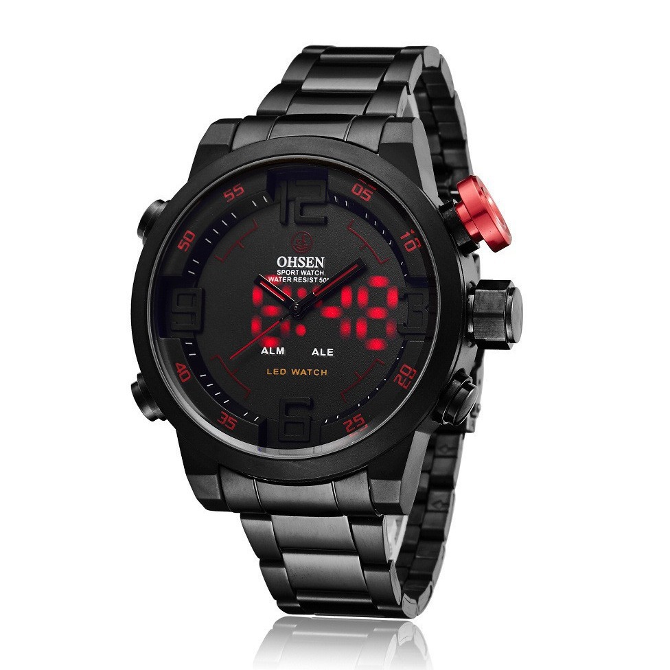 Trendy Men's Fashion Luminous LED Dual Movement Double Display Three Hands Quartz Men's Watch Thickness 15mm Dial Diameter 46mm Quality Fine