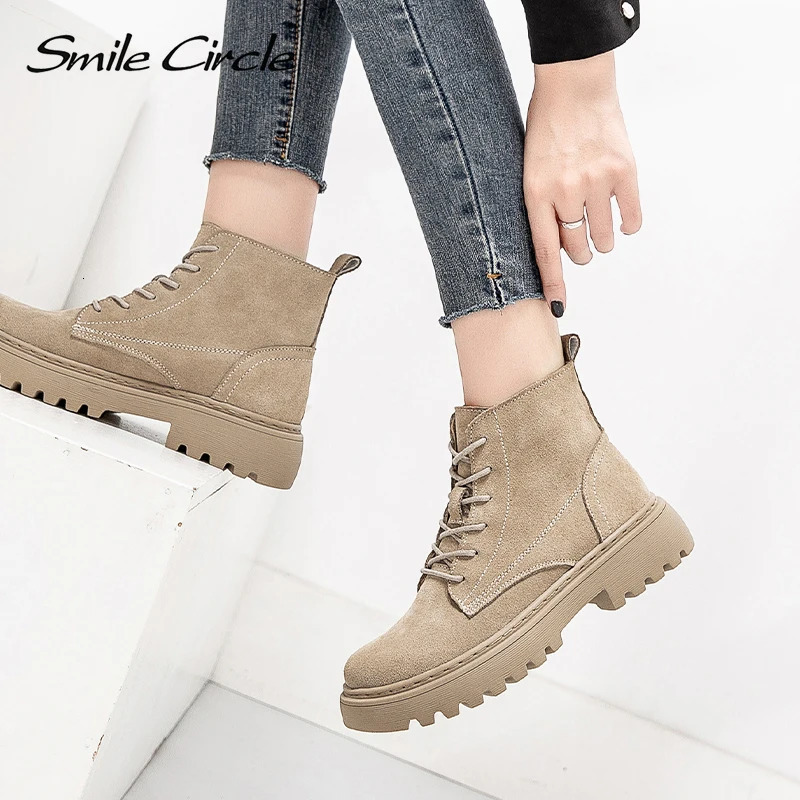 Smile Circle Ankle Boots suede womens flat short boots womens shoes fashionable autumn and winter boots 241115