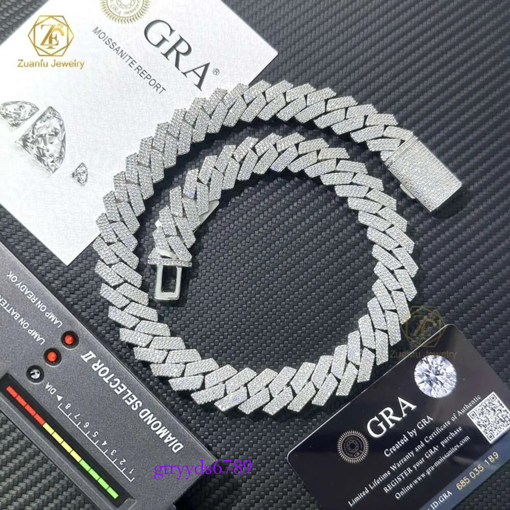 necklace moissanite chain Custom Lock Pass Sier Lab Grown Tester 8mm Three Rows Iced Out Hip Hop Vvs1 Dia Cuban k
