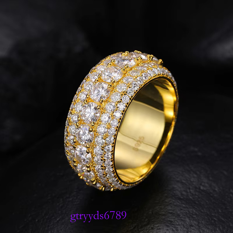 Fine Jewelry Iced Out Hip Hop Cuban k Gold Plated Sterg Sier VVS Moissanite Dia Finger Band Ring For Men