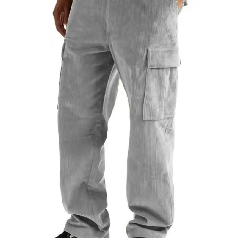 Elastic waist straight tube loose high plus size mens pants with multiple pockets casual denim boots 241115