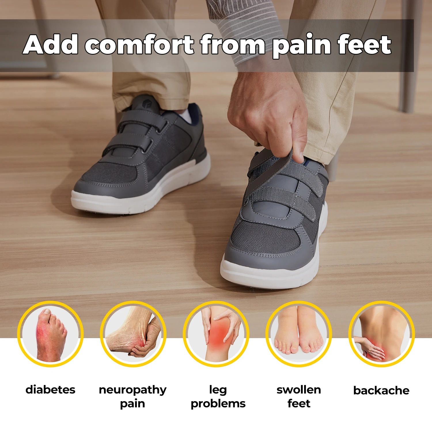 FitVille Mens diabetes Shoes Super wide elderly mens diabetes shoes are used for nerve therapy Swollen shoes relieve pain 241115