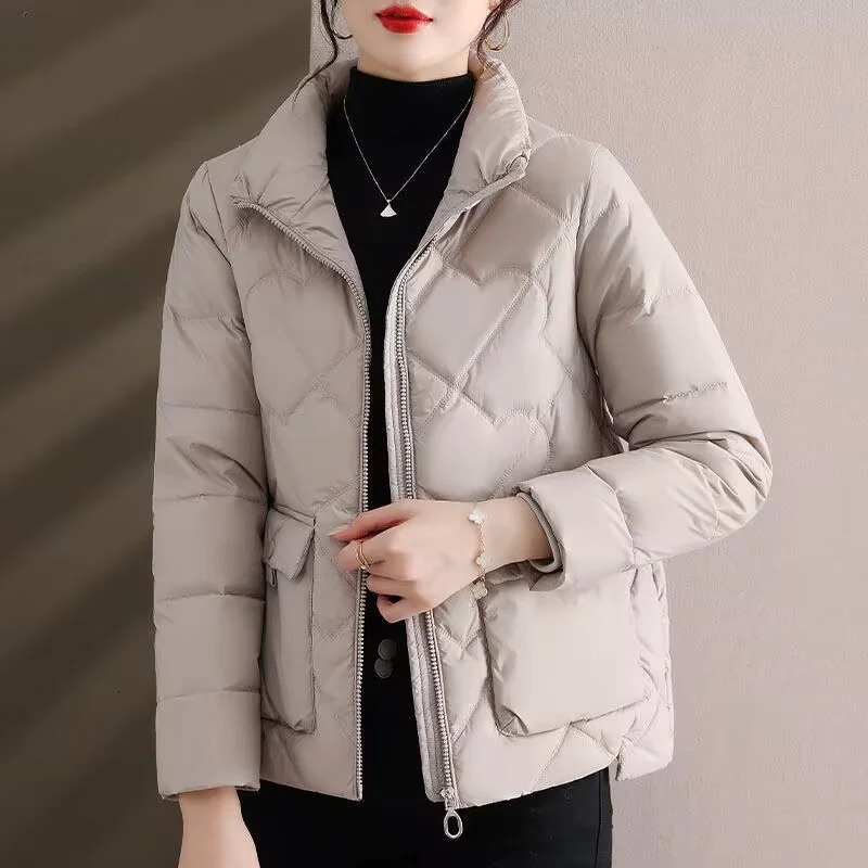 Parka Jacket 2024 Autumn Winter Light Thin Down Cotton Coat Femme Standup Collar Casual Short Warm Outerwear Ladies 241108