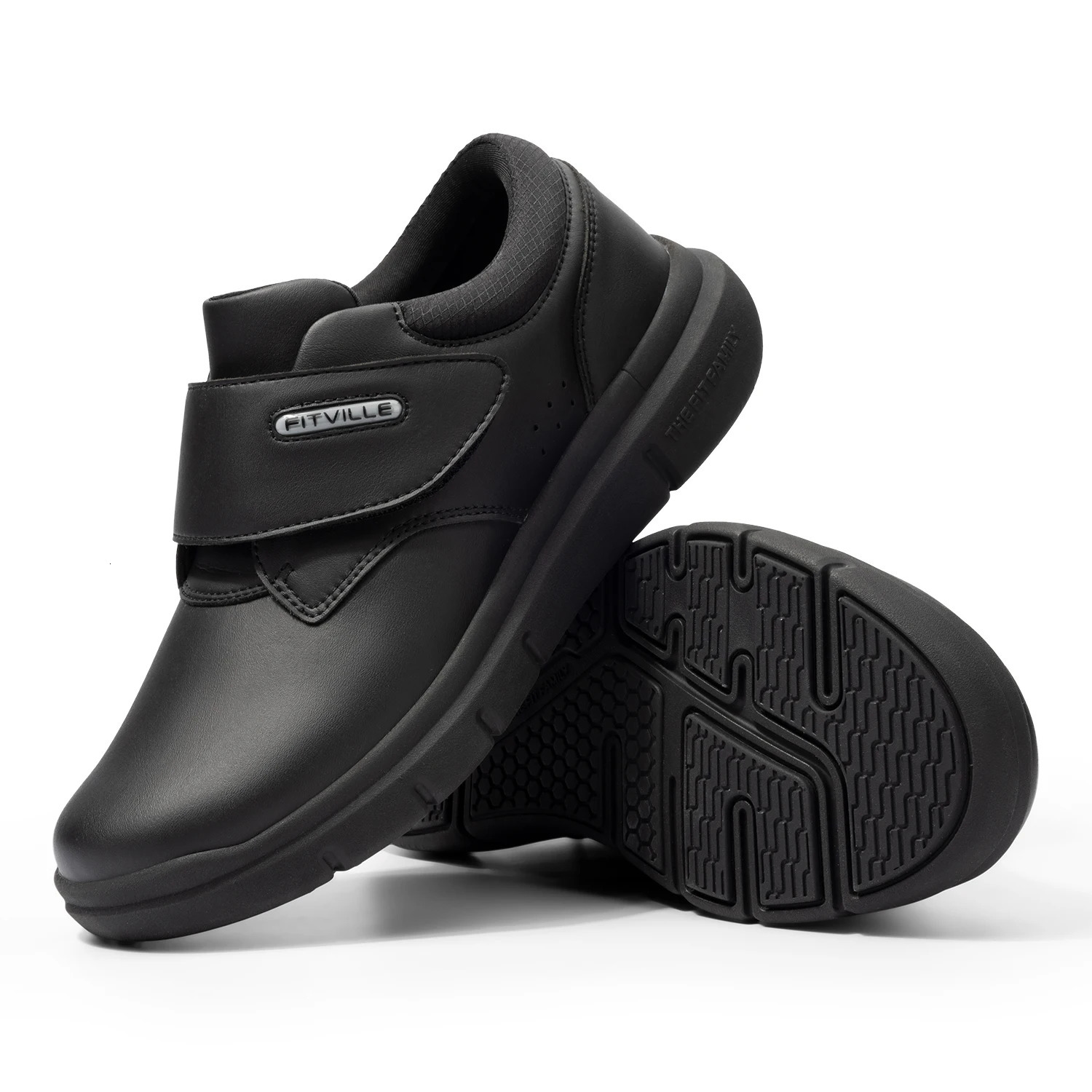 FitVille Super Wide Mens Shoes Leather diabetes Shoes Walking Elderly Orthopedics Toe Swollen Foot Non slip Arch Support 241115