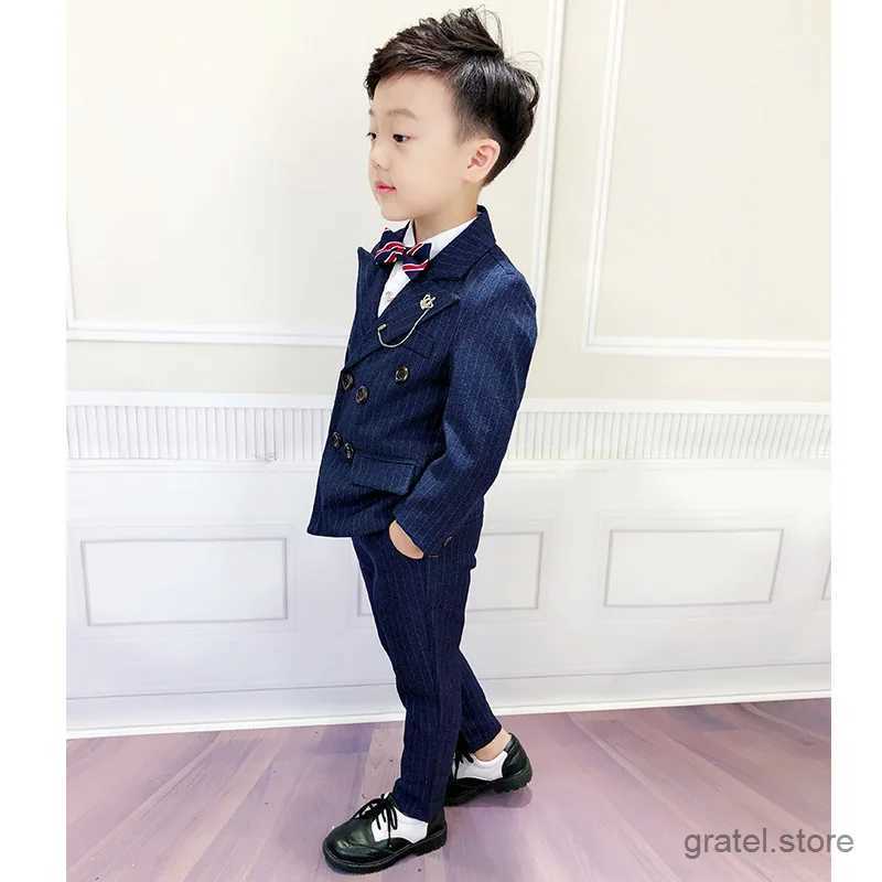 Suits Baby Boy Double breasted Jacket Pants Shirt 3PCS Photography Suit Kids Ceremony Costume Children Blzaer Clothing Set For Wedding