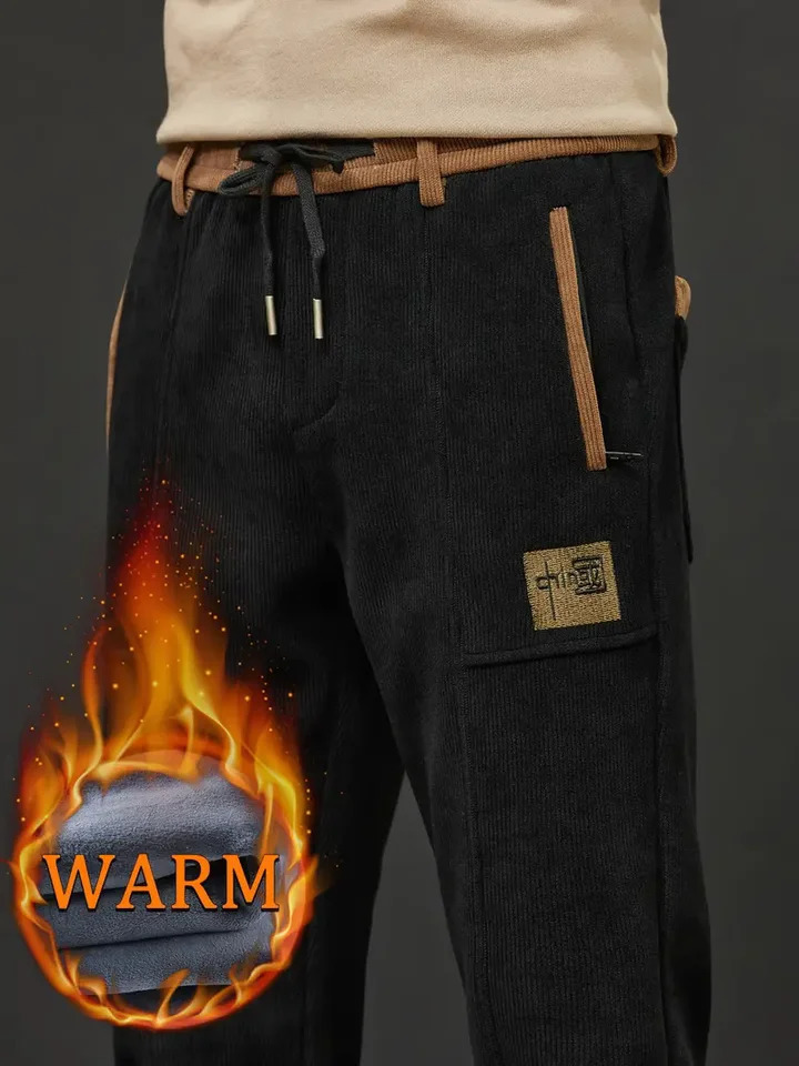 Winter Thick Wool Mens Pants Warm Casual Embroidered Alphabet Lining Plush Outdoor Sports 241115