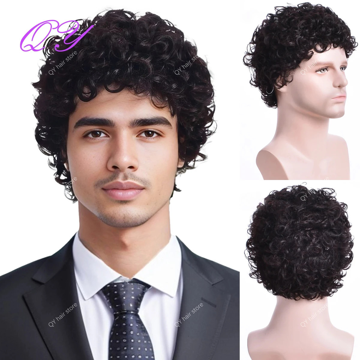 Synthetic Man Wigs Black Short Curly For Men Wigs With High Temperature Fiber Daily Wear Curl Fashion Hairstyle Male Wig 241115