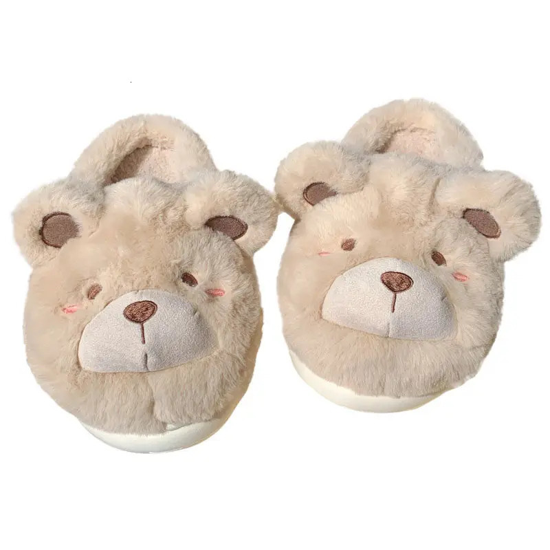 Cute Bear Single Band Winter Women Slipper Soft Heel Platform Fur Warm Indoor Comfortable Home Fluffy Home Slippers 241115
