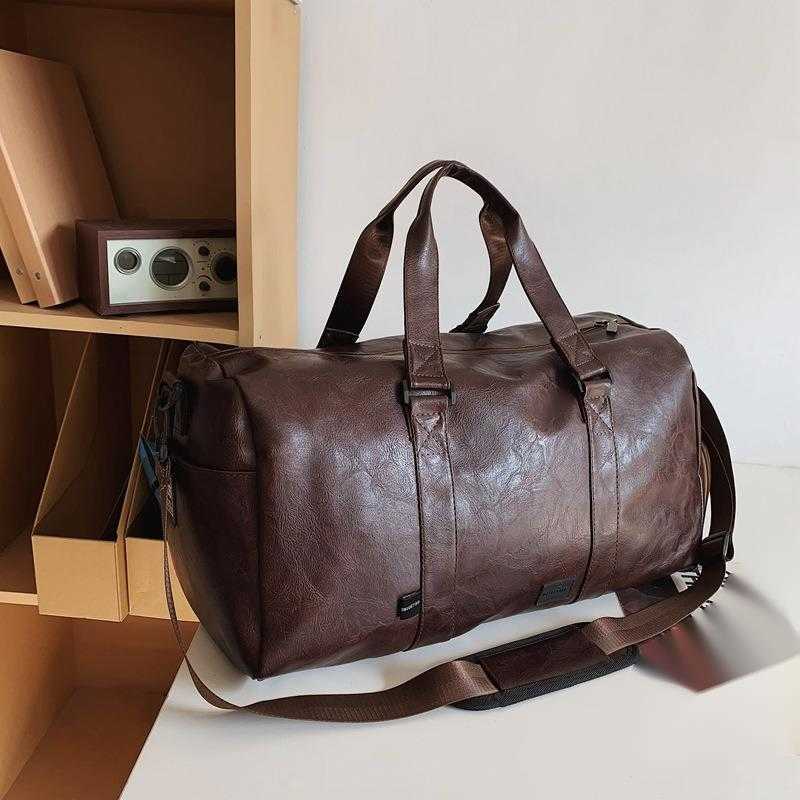 Korean Leather Mens Crossbody Fitness Bag Large Capacity Business Travel Luggage Bag Short Distance Travel Bag Womens Bag