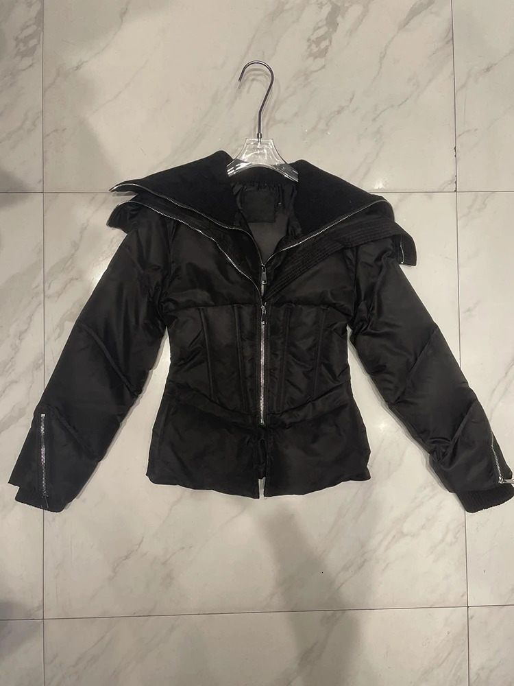 TWOTYLE Solid Slimming Temperament Coats For Women Lapel Long Sleeve Patchwork Zipper Casual Jackets Female Fashion Winter 241108