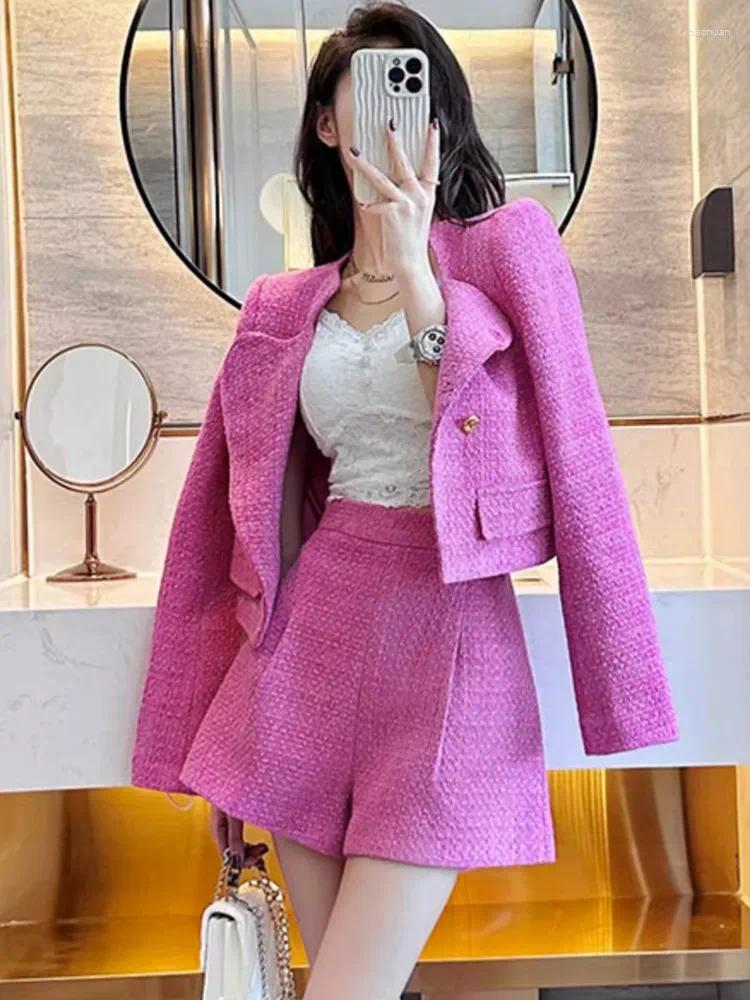 Womens Tracksuits Sweet Girl Elegant Suit Autumn Tweed Square Collar Double Breasted Jacket High Waisted Shorts Fashion Two-piece Set