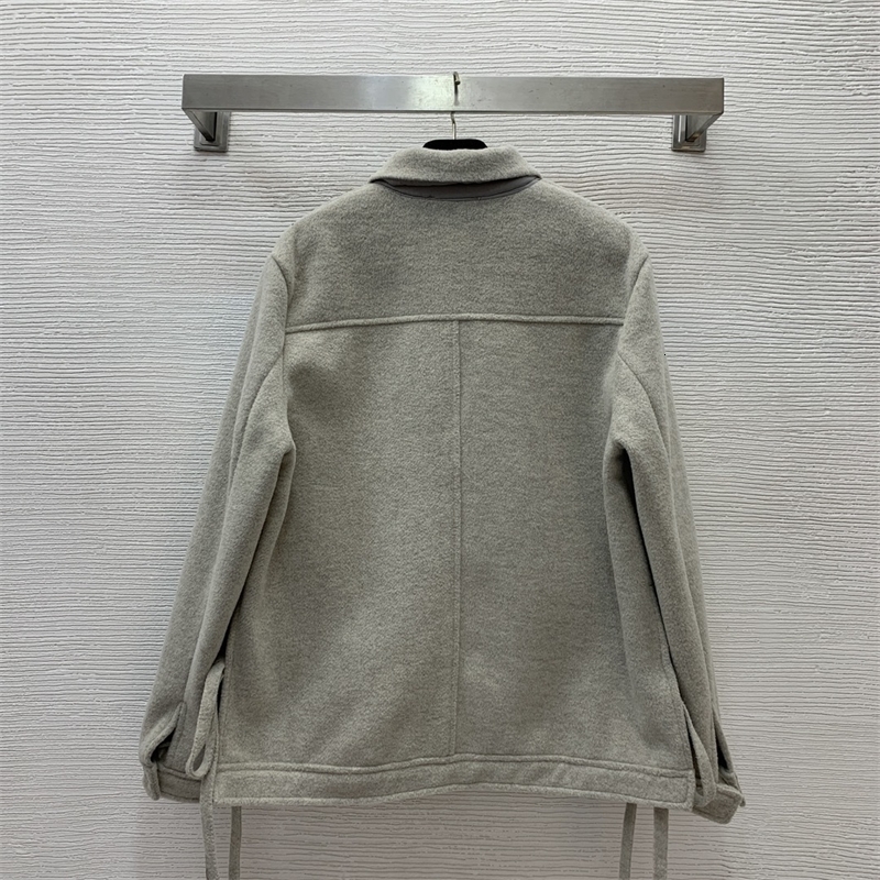 2024 Autumn and Winter Leather Pocket Womens Slit Hem Loose Woolen Coat SingleBreasted Laceup Casual Fashion 241115