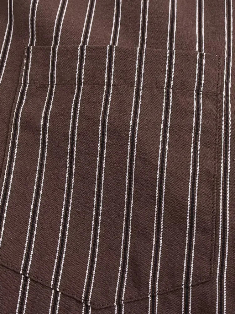 Willshela Womens Fashion Striped Folded Single Chest Shirt Retro Collar Long Sleeve Womens Fashion Womens Shirt 241115