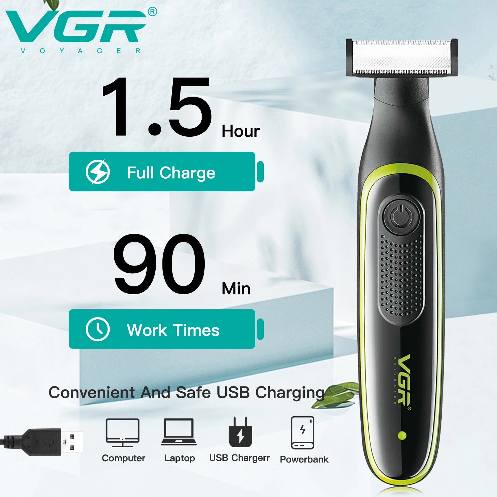 VGR Shaver Waterproof Hair Trimmer Body Shaving Machine Face Razor Rechargeable Beard Trimmer Electric Shaver for Men V-017 241115