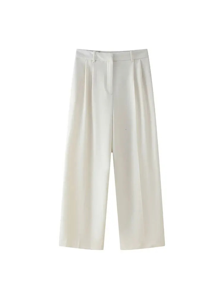 TRAF 2024 Elegant Sleeveles Blazer Vest Suits V Neck Office Tanks Female Crop Top Wide Pants Sets Y2K OL 241115