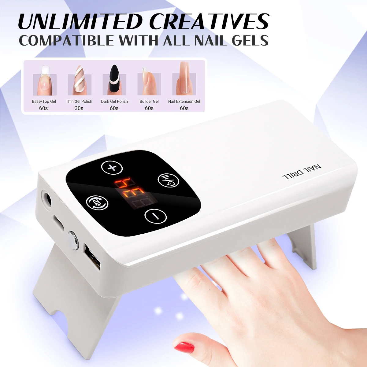 2 in 1 Wireless Nail Drill Machine 450000RPM Nail Gel File Polisher UV Nail Lamp Drying Function Rechargeable For Nails Manicure 241115