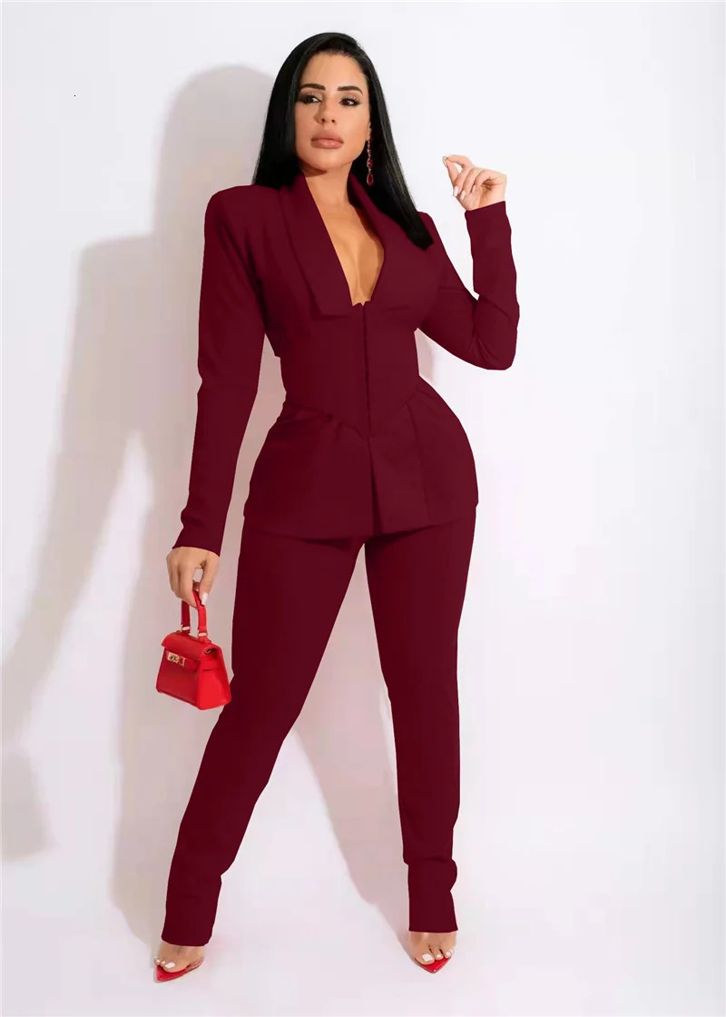 Elegant office ladies 2piece set womens suit tight corset jacket pencil pants business workwear matching uniform 241115