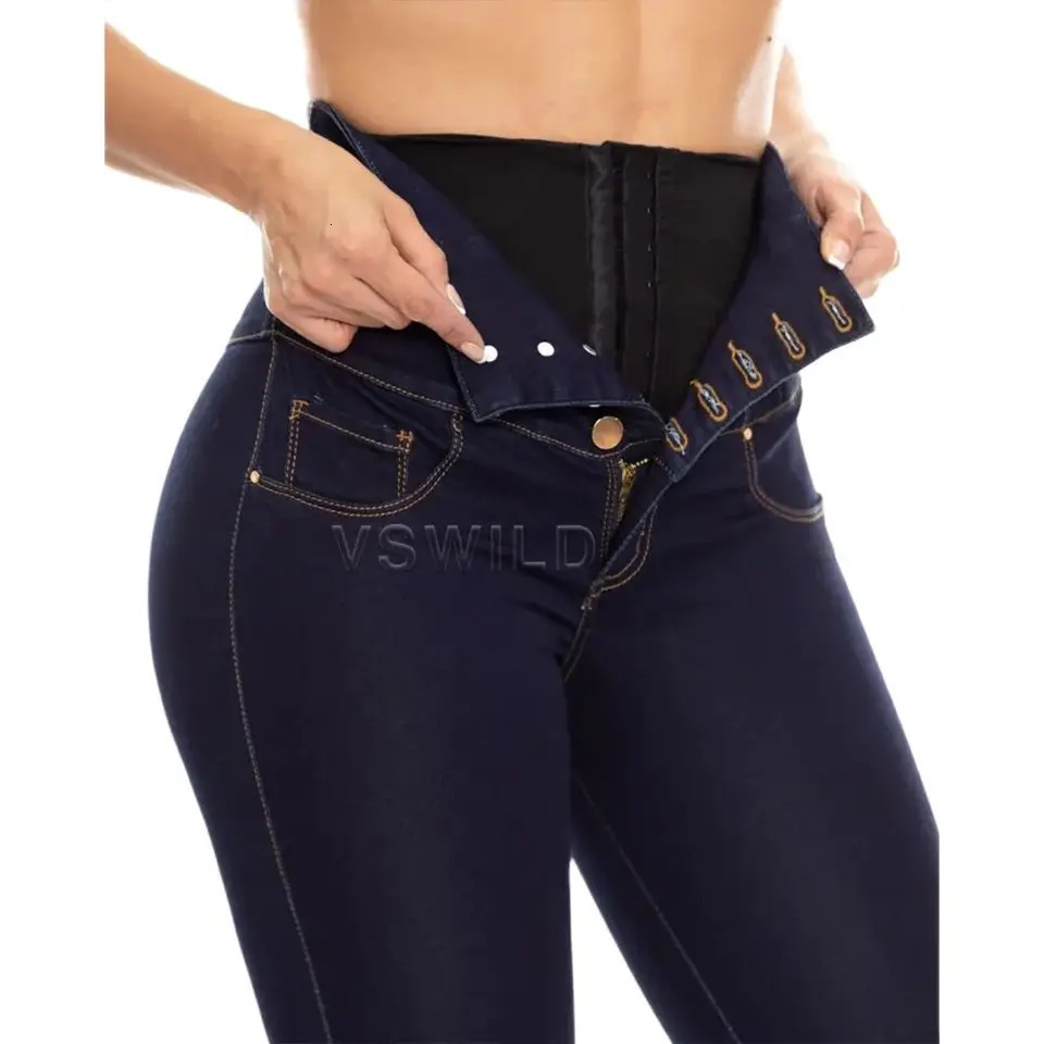 Colombian Butt Lift High Waist Jeans With Internal Girdle Hiigh Waisted Leather Large Buttocks Zipper Access Control 241115