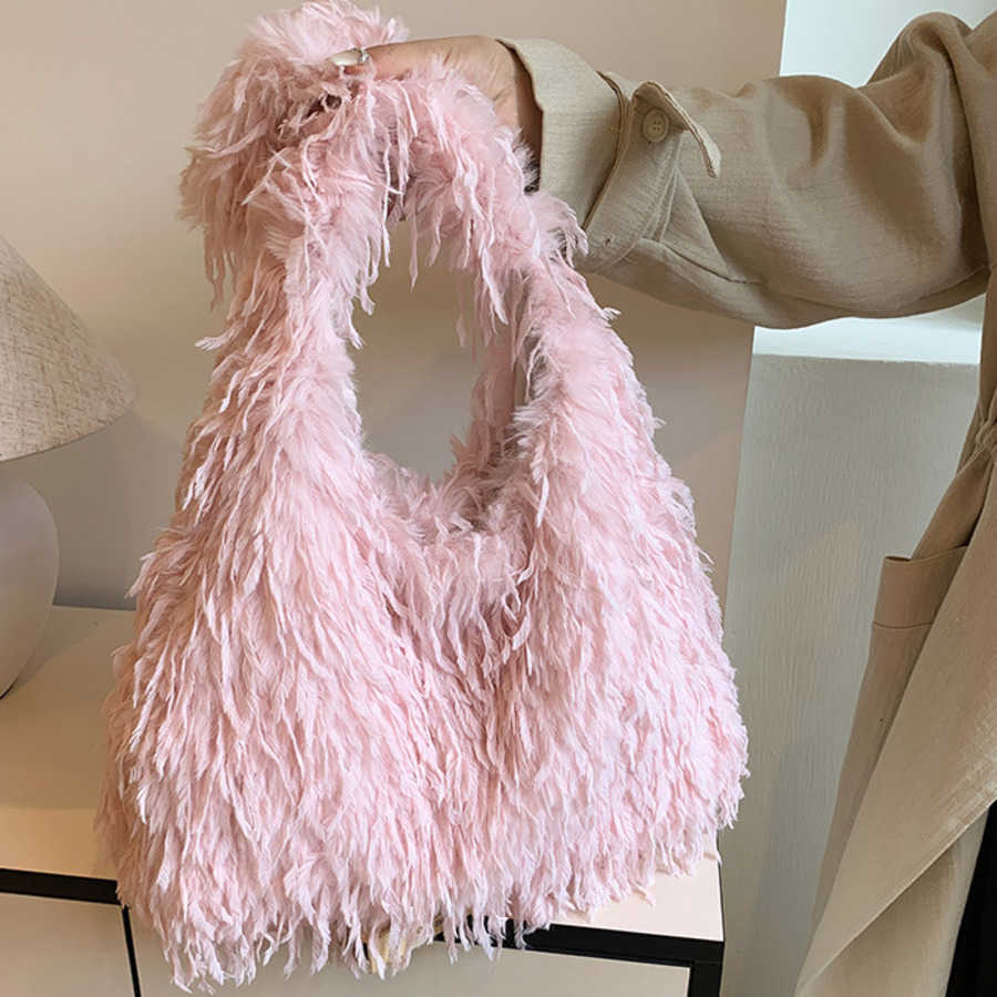 Plush Tote Bag For Women Tassel Shoulder Bag Large Capacity Shopping Bags Fashionable Bag 241104
