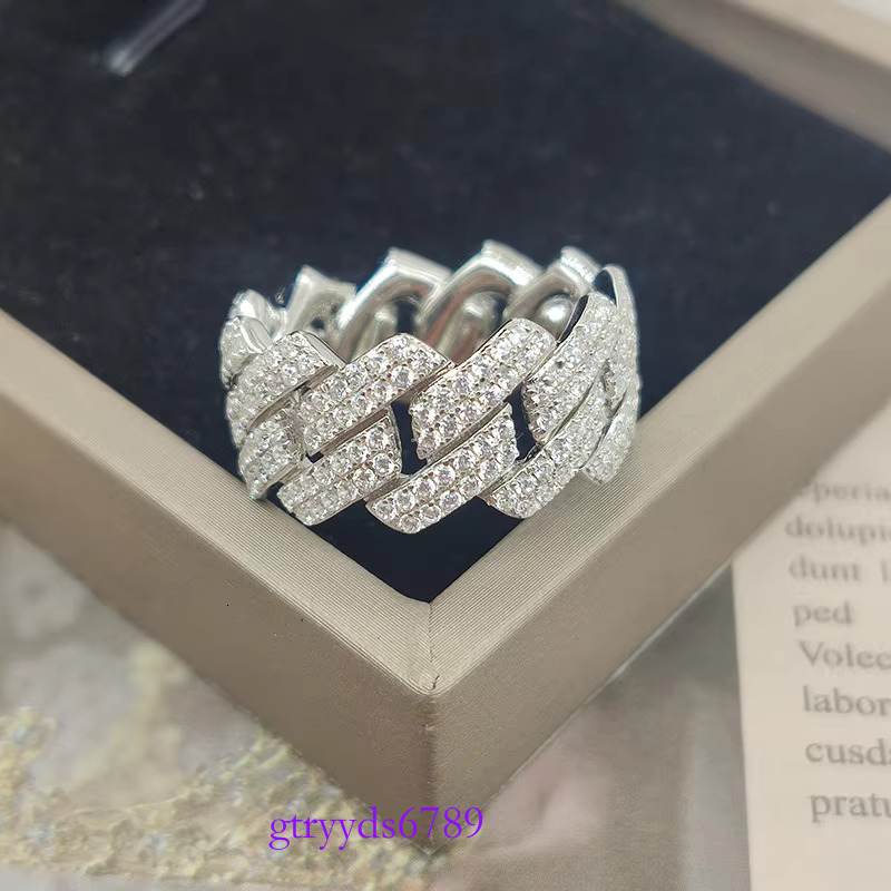 Guang In Stock Wholesale Price Jewelry cross Sier Iced Out 2row Dia Cuban Rings Moissanite Hip Hop Ring