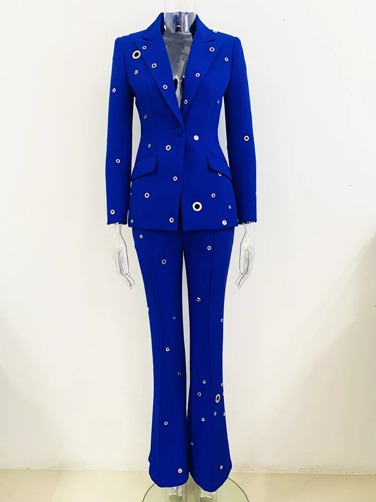 Gioio womens formal metal decoration two pieces one button lapel long sleeved jacket high waisted pants 241115